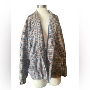 Wool blend houndstooth bomber jacket Y2K 2X Slouchy pockets Academia Preppy EUC